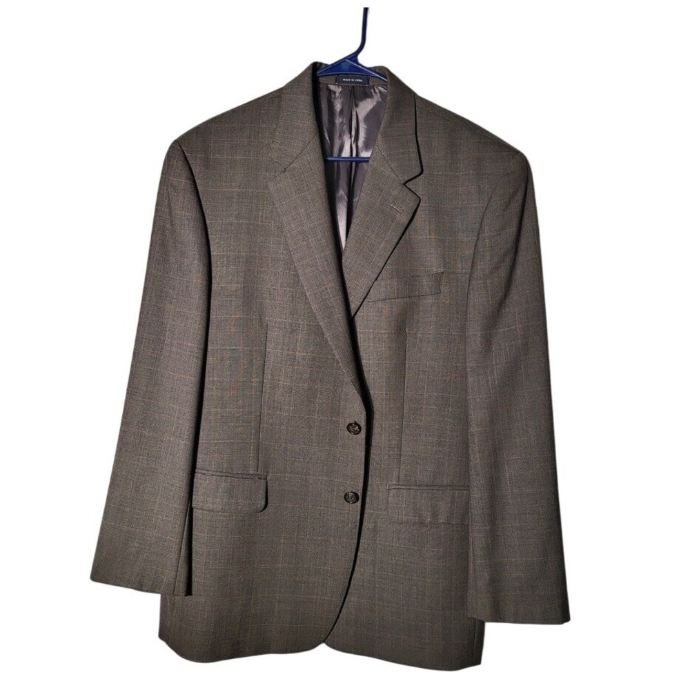 Ralph Lauren Mens Brown Plaid Wool Blazer 2 Button Sport Coat Size 42L Large